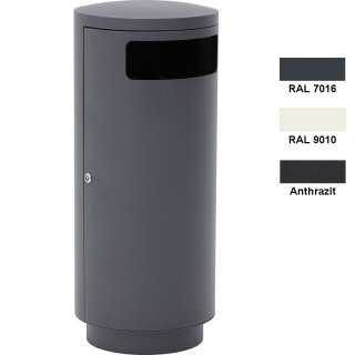 Design-Linie Abfallbehälter - A1010-ANT - ca. 95 l, rund, Aufstellen/Aufdübeln, Edelstahl + pulverbeschichtet in anthrazit (ähnl. DB703)