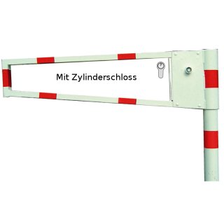 Wegesperre drehbar - WGP 30 WZ - Zylinderschloss, verzinkt + weiß beschichtet + rote Streifen, Sperrbreite 3000 mm