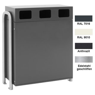 Design-Linie Wertstoffbehälter WSB1010-A-ANT, 3 x ca. 90 l, mit Ascher, Anthrazitschwarz