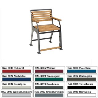 Seniorenbank - S10-1-3003 - 1-Sitzer (Stuhl), Aufdübeln, Stahl verzinkt + beschichtet in Rubinrot - RAL 3003 + Robinienholzbelattung