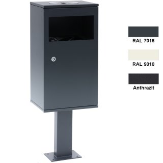 Design-Linie Abfallbehälter mit Ascher - A1120 - 40 l / 2 l, Aufdübeln, verzinkt und pulverbeschichtet RAL 7016